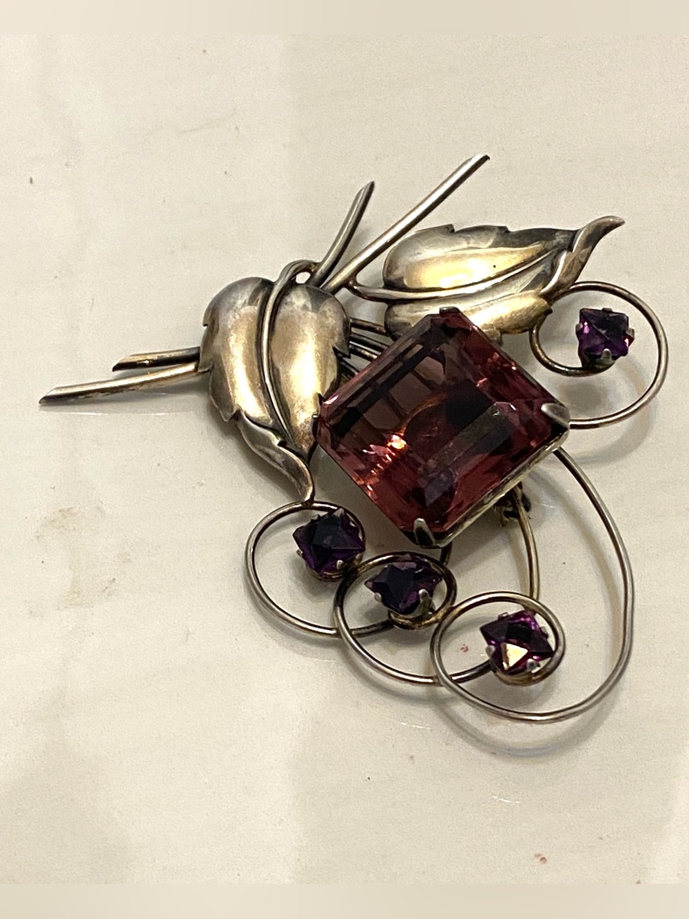 Vintage Sterling Silver Harry Iskin Purple Glass Brooch - Picture 3 of 12